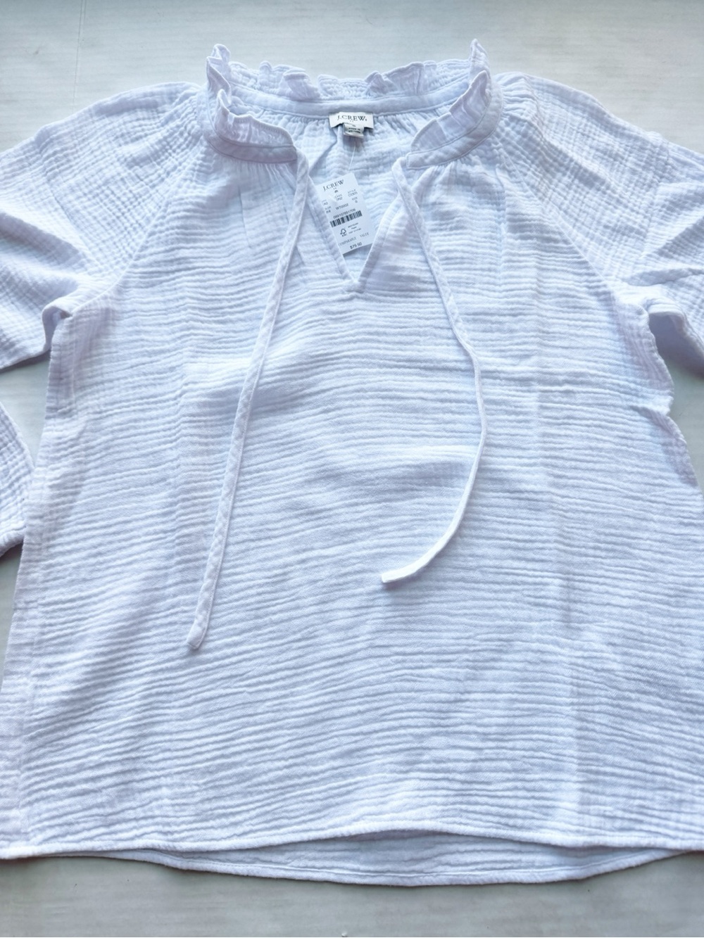 J.Crew New Womens Long Sleeve Gauze Tie Neck Top White Size S NWT - Picture 5 of 16